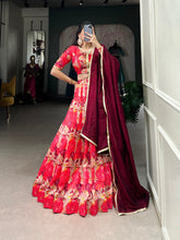 Red Color Printed With Tussar Silk Lehenga Choli
